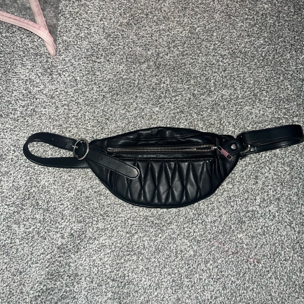 Black Quilted Leather Belt Bag